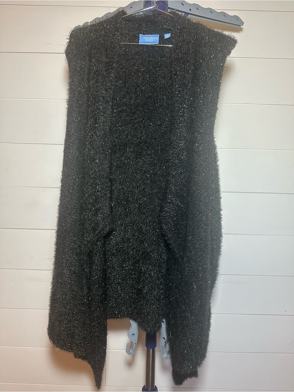 #133 Cozy Black Fuzzy Open-Front Women's Sweater Vest